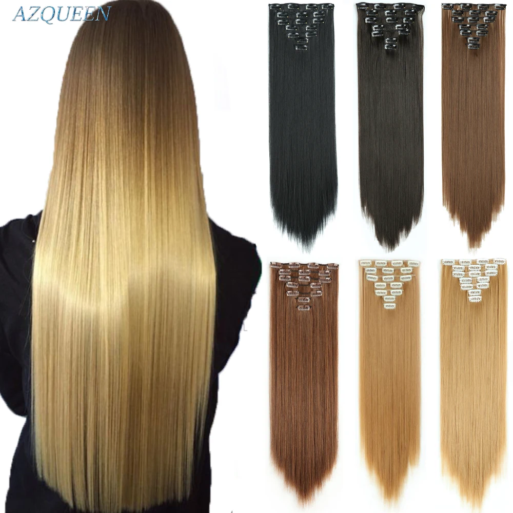 AZQUEEN 7 шт./компл. 24 &quotпарик заколки для волос трессы 140G Прямые 16 клипов в