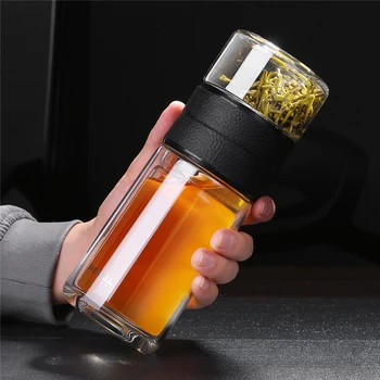 

520, 200ml Simple Glass Carafe with Tea Strainer Double Wall Portable Travel Coffee Water Bottle Drink Bottle Teapot with Bag