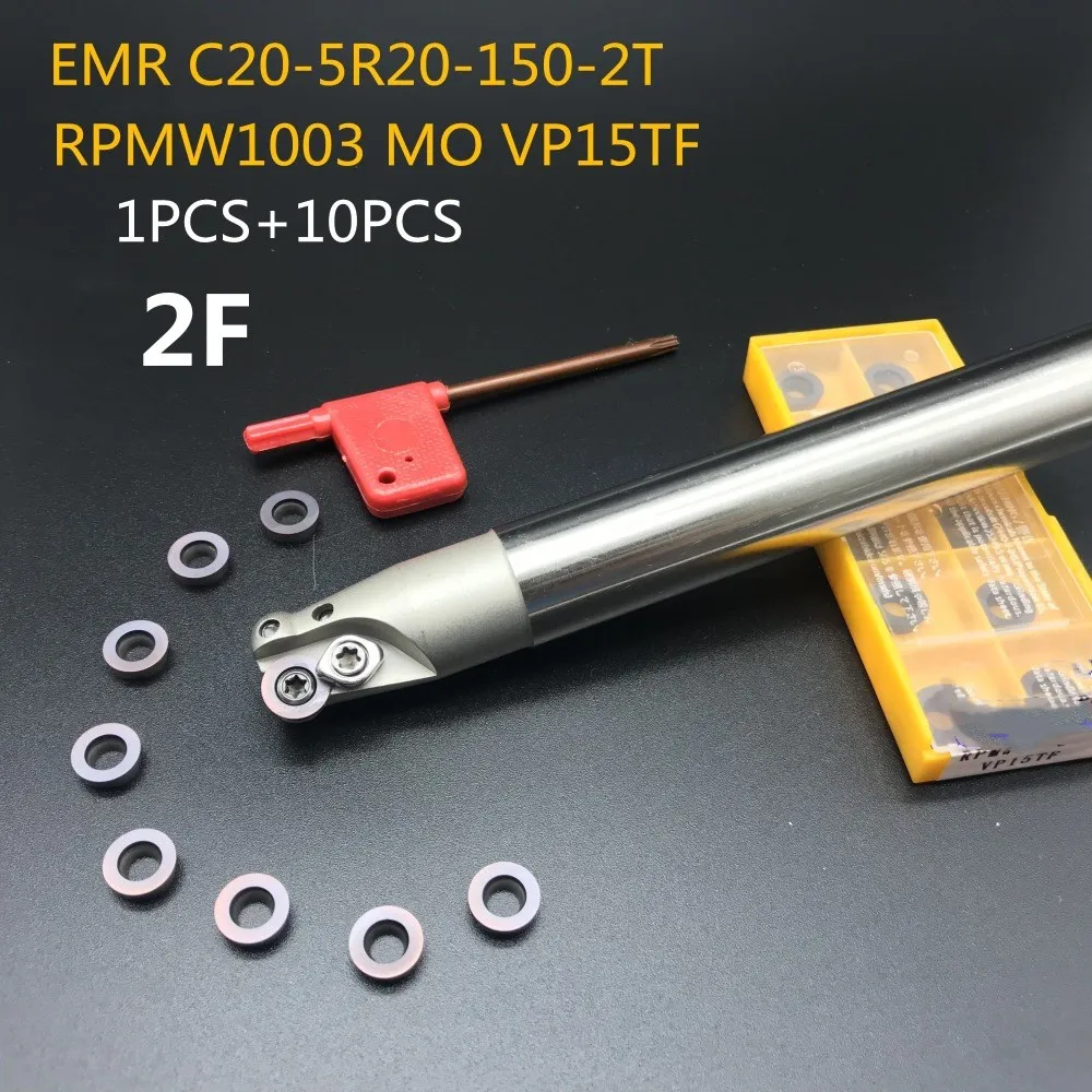 

10PCS lathe tool RPMW1003MO VP15TF + 1PCS 20mm milling cutter EMR C20-5R20-150-2T machining center handle carbide insert EMR HSS