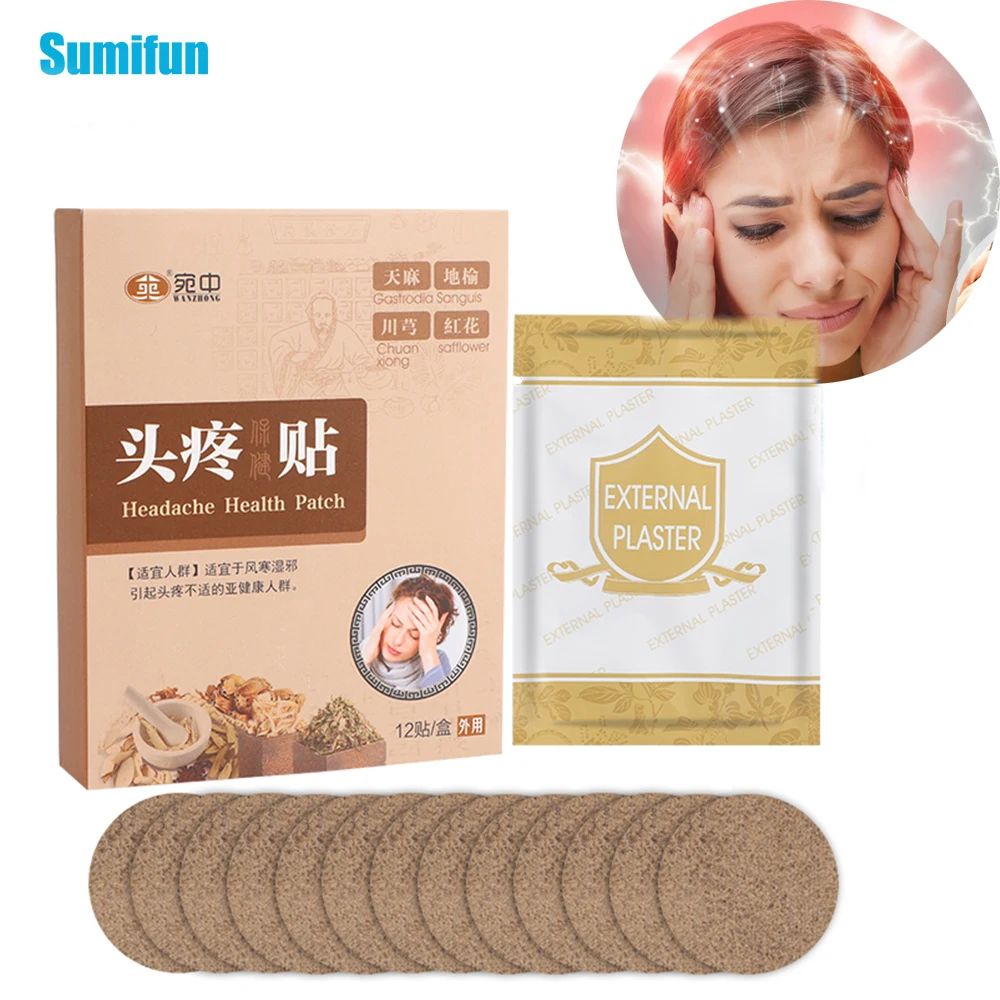 

12Pcs Migraine Patch Headache Relief Treatment Relieve Dizziness Anxiety Massage Health Care Help Sleeping Relax Head Plaster