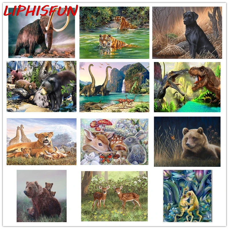 LIPHISFUN полная квадратная/круглая дрель алмазная живопись пейзаж животное Лев