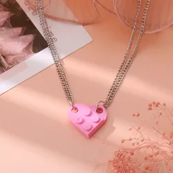 Heart Brick Couples Love Necklace Set - Romantic Jewelry Gift (Pink)