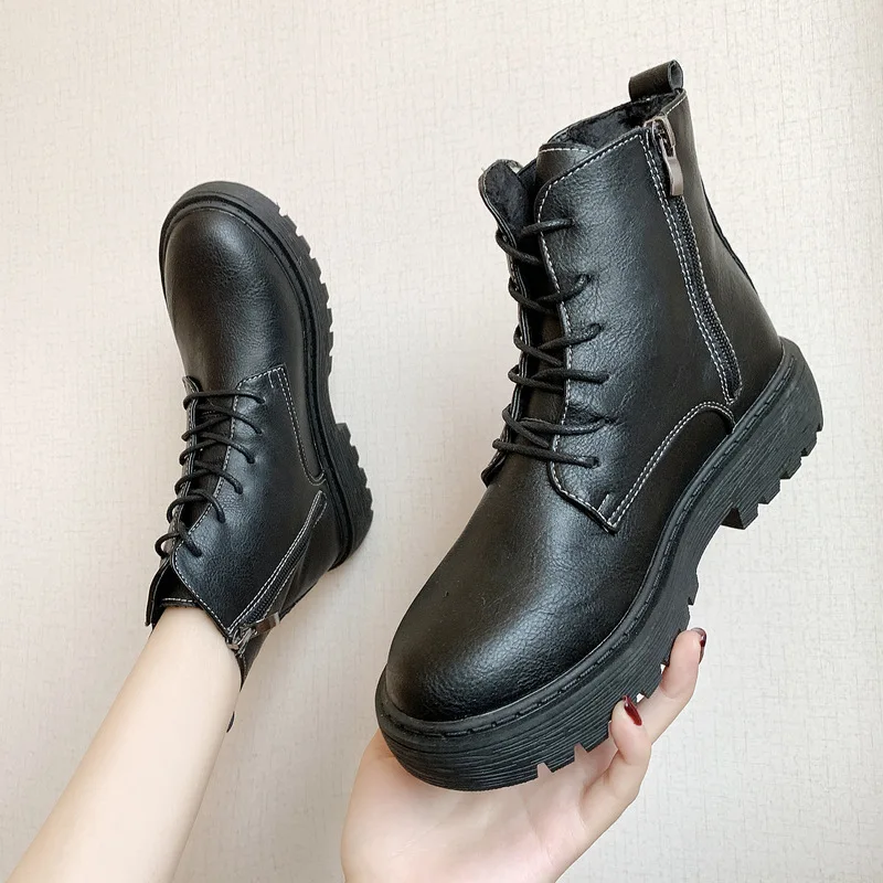 

Boots Lace-up 2019 Autumn Korean-style Chunky-Heel Semi-high Heeled Side Martin round-Toe Children la lian xue Women's British-S