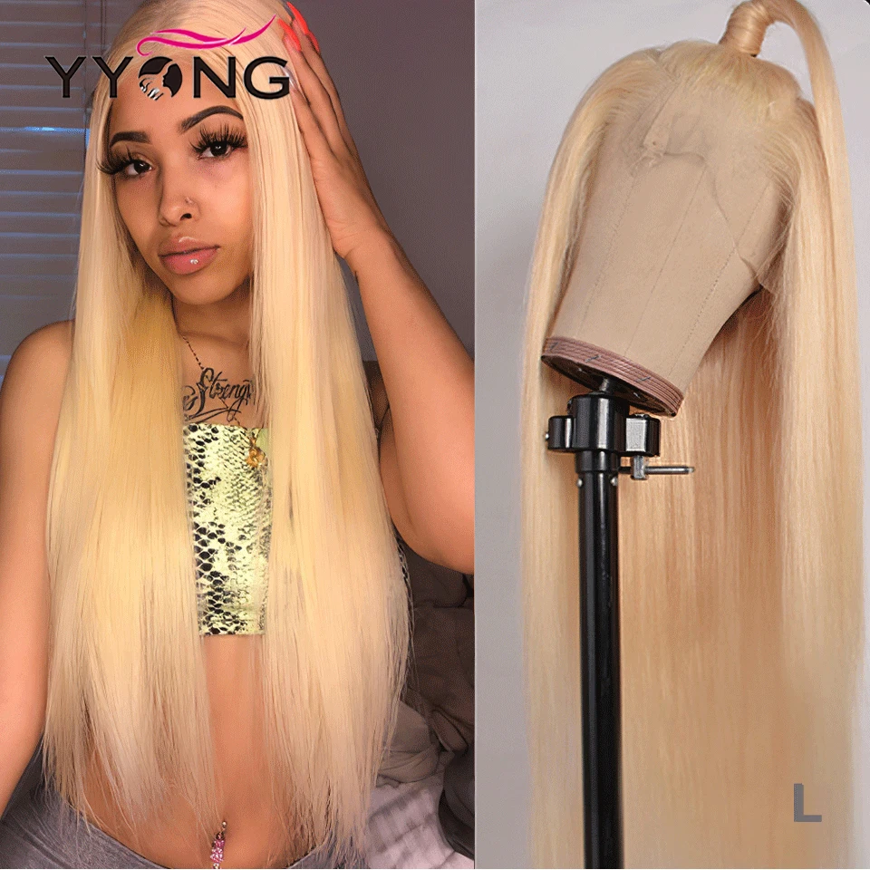 Yyong 613 блонд, полностью кружевные человеческие волосы, парики для черных женщин, предварительно выщипанные волосы с детскими волосами, бразильские прямые волосы remy 120