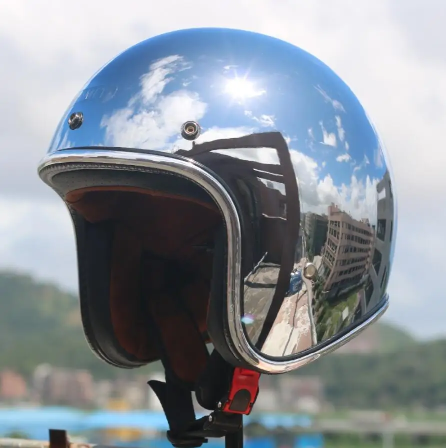 Винтажный мотоциклетный шлем 3/4 с открытым лицом Jet capacetes de motociclista серебристая, хромированная Vespa для чоппера и скутера кафе гонщик