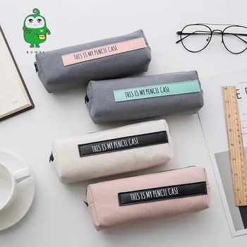

Canvas Pencil Case Pencil Bag Simple Color Large Capacity Pencil Case Hello Kitty School Supplies Cute Penciles Pouch 1PCS