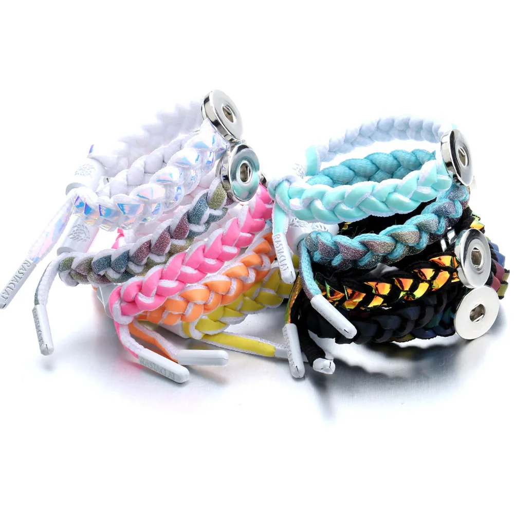 

New Snap Jewelry Bracelet Handmade Adjustable Braided Shoelace Snap Button Bracelet Fit 20mm 18mm Snap Buttons Jewelry