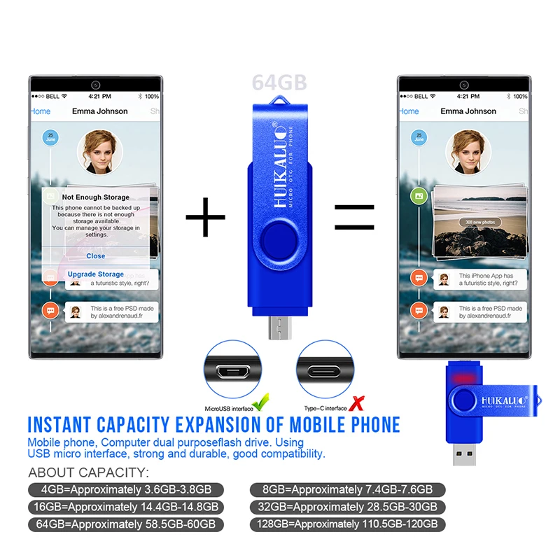 Вращающийся на 360 ° OTG USB флеш накопитель cle 64G 2 0 для смартфонов 4g 8g 16g 32g 128g micro usb