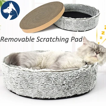 

Cat Bed House with Scratching Pad Bed for Cats Washable Large cat house bed Cat Toy Scratching Paper Mat Big House for Cat