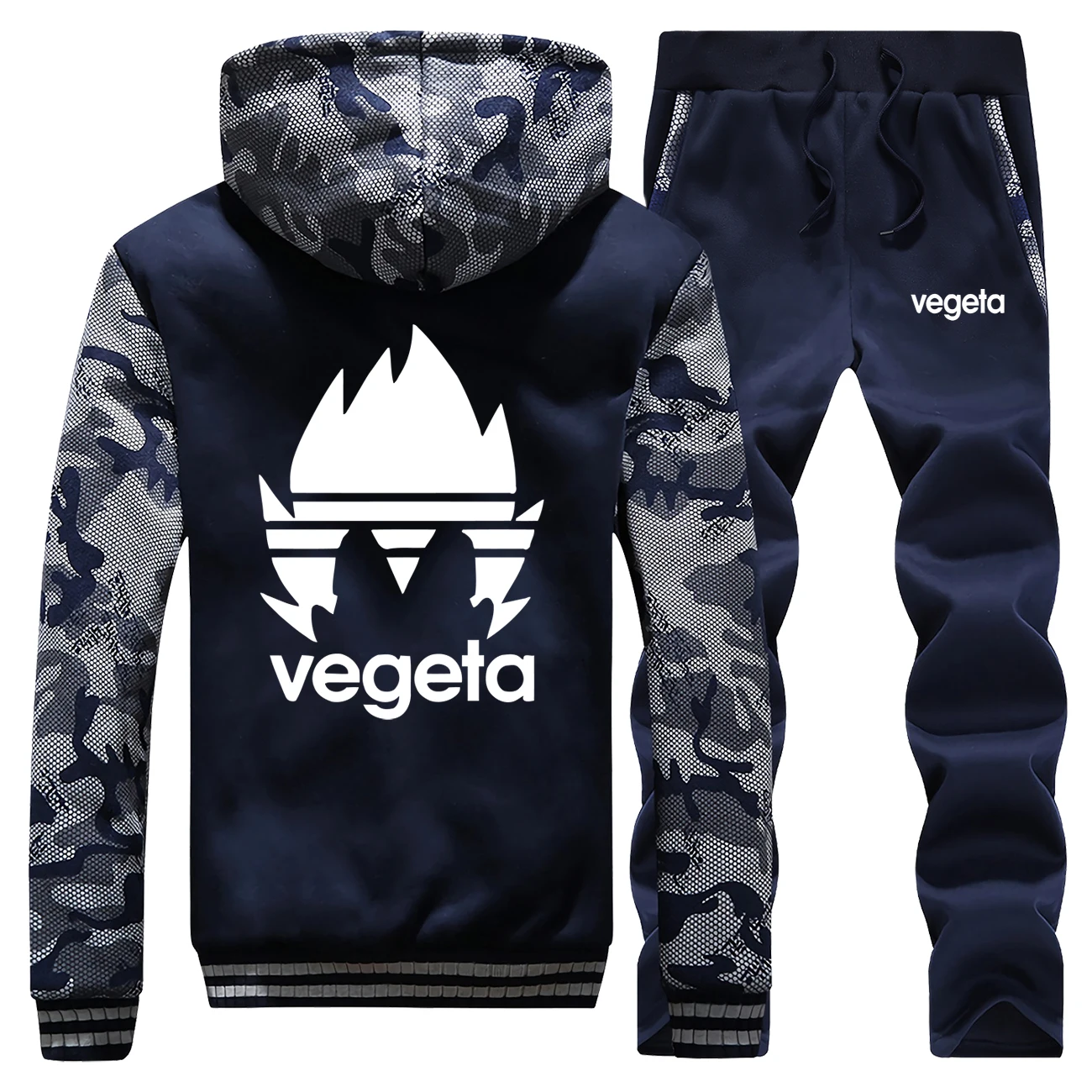 DragonBall Z Vegeta принт мужские толстые толстовки камуфляж Толстовка+ Тренировочные Брюки 2 шт. наборы для ухода за кожей зимняя теплая брендовая куртка Dragon Ball пальто