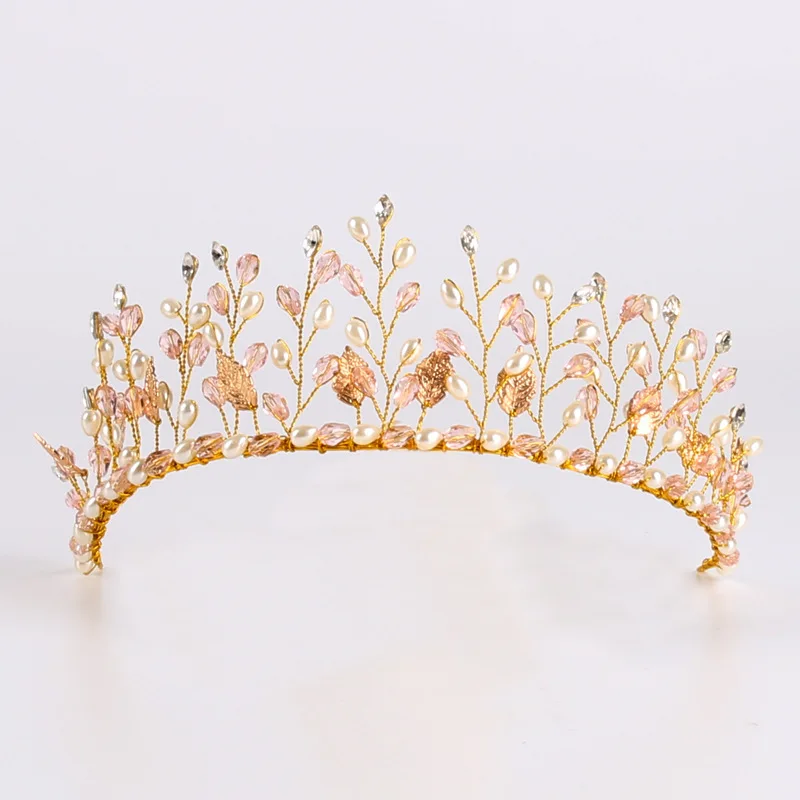 

Pink Crystal Bride Handmade Headdress Crystal Crown Marriage Hair Accessories Studio Wedding Dress Modeling Accessories