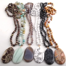 Rh Mode-sieraden Natuurlijke Kralen Lange Geknoopt Semi Precious Hanger Kettingen Voor Vrouwen Kraal Ketting(China)