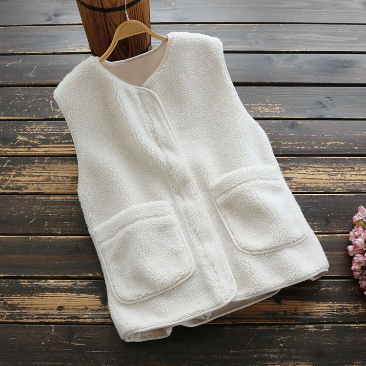 

6950 New Style Winter Women's Korean-style Waistcoat Vest Faux Lambswool Loose-Fit Graceful Outer Wear Vest Coat Vest