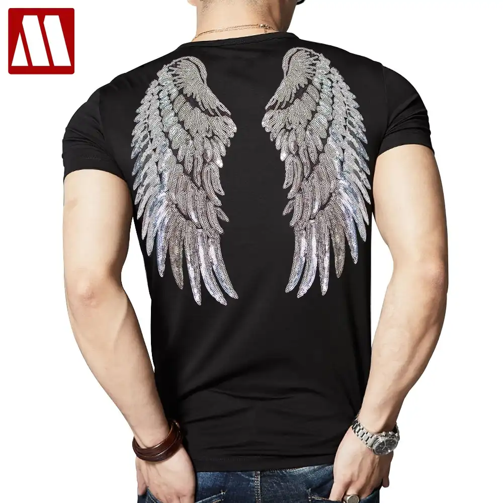 Nuevas camisetas de lentejuelas a la moda para mujer, camisetas informales de verano con alas de Ángel para hombre, camisetas de manga corta bordadas Unisex, camisetas con lentejuelas| | - AliExpress