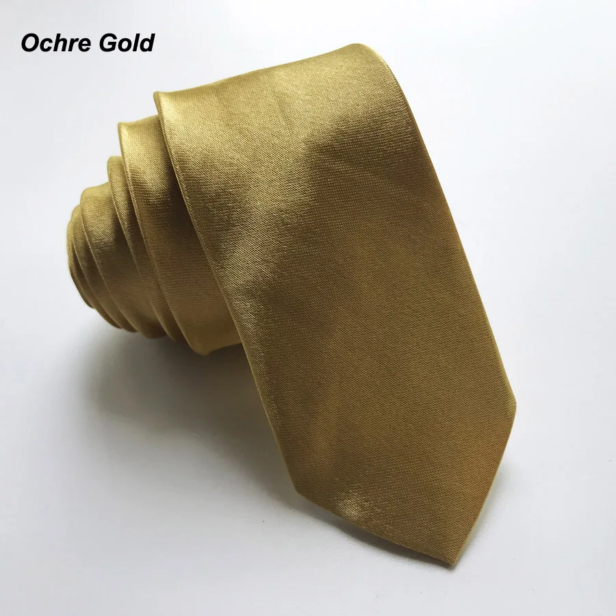 Ochre Gold 5 см ширина сплошной цвет Модные Узкие галстуки полиэстер узкие тонкие галстуки для взрослых школы детей партии - Цвет: Ochre Gold