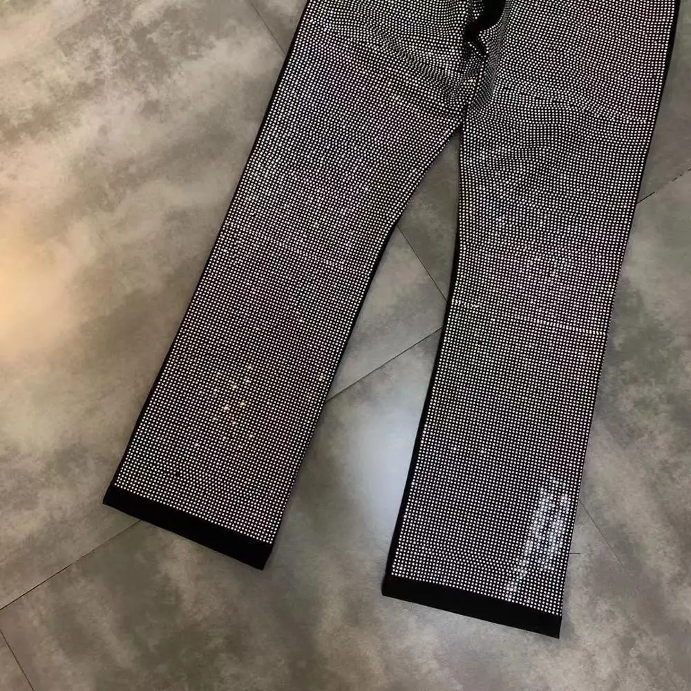 Женские Подиумные шикарные женские укороченные брюки с кристаллами blingin' Стразы с блестками