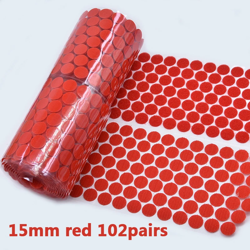 15mm red 102 pairs Самоклеящаяся крепежная лента Velcros Dots стикер нейлон крюк и петля Klittenbandsluiting лента швейные инструменты сильный клей 102 пар - Цвет: 15mm red 102 pairs