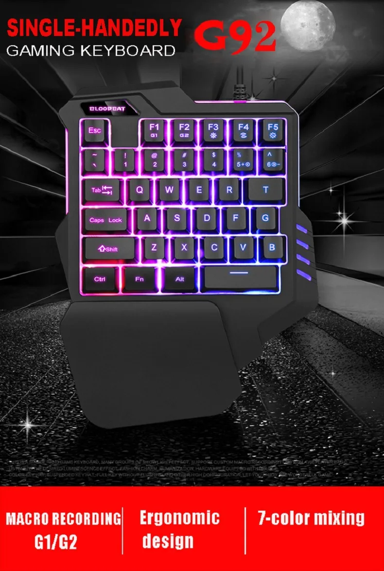 Одноручная Игровая Клавиатура Mini usb Проводная мышь с 35 клавишами 6400 dpi для мобильных смартфонов 7 цветов светодиодный подсветка