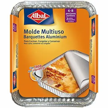 

Albal Alluminio 32 x 26 x 5 Centimetri con Coperchio | monouso | arrostire, congelare e conservare | 6-8 porzioni | 2 stampi