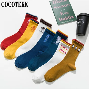 

New Fashion Women Socks Combed Cotton Streetwear Novelty French Cartoon Character Art Colorful Novelty Skateboard Crew Socks