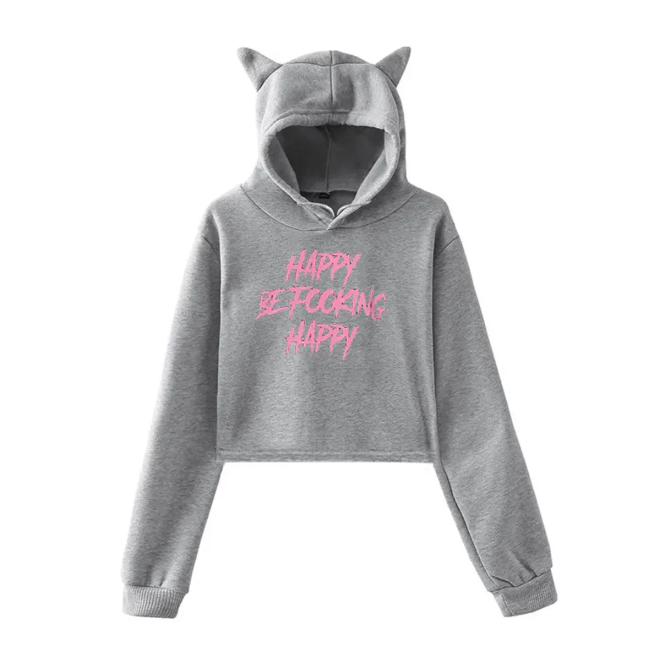 Толстовка в стиле хип-хоп yungblud be fooking happy, Женская толстовка Kawaii cat, толстовки для девочек, Дамский модный пуловер, короткие толстовки, толстовка