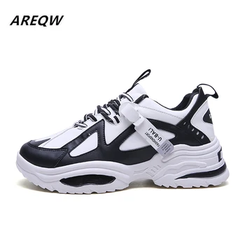 

2019 Spring and Autumn Breathable Men's Color Matching Leather Casual Shoes High To Help Fashion New Wild Sports Men's Shoes