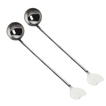 

2pcs Stainless Steel Long Handle Spoon Creative Coffee Ice Cream Dessert Spoon Heart shape Handle Tea Spoons Kitchen Tool