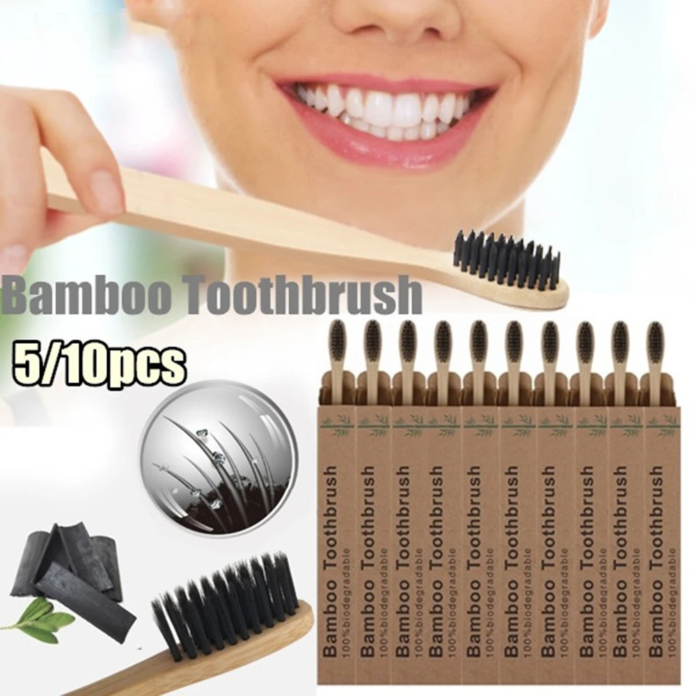 5/10 шт./компл. натуральный бамбук Зубная щётка Мягкая щетина, древесный уголь квадратная деревянная ручка Зубная щётка es стоматологические инструменты для ухода за глазами Зубная щётка