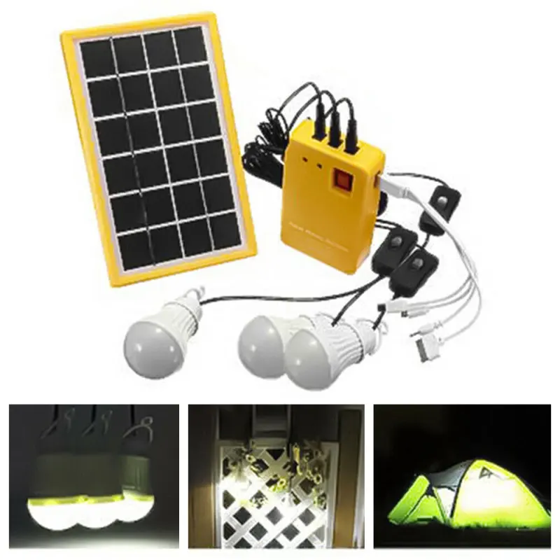 Panel Solar portátil para exteriores, generador eléctrico, Kit de sistema de 3 bombillas LED
