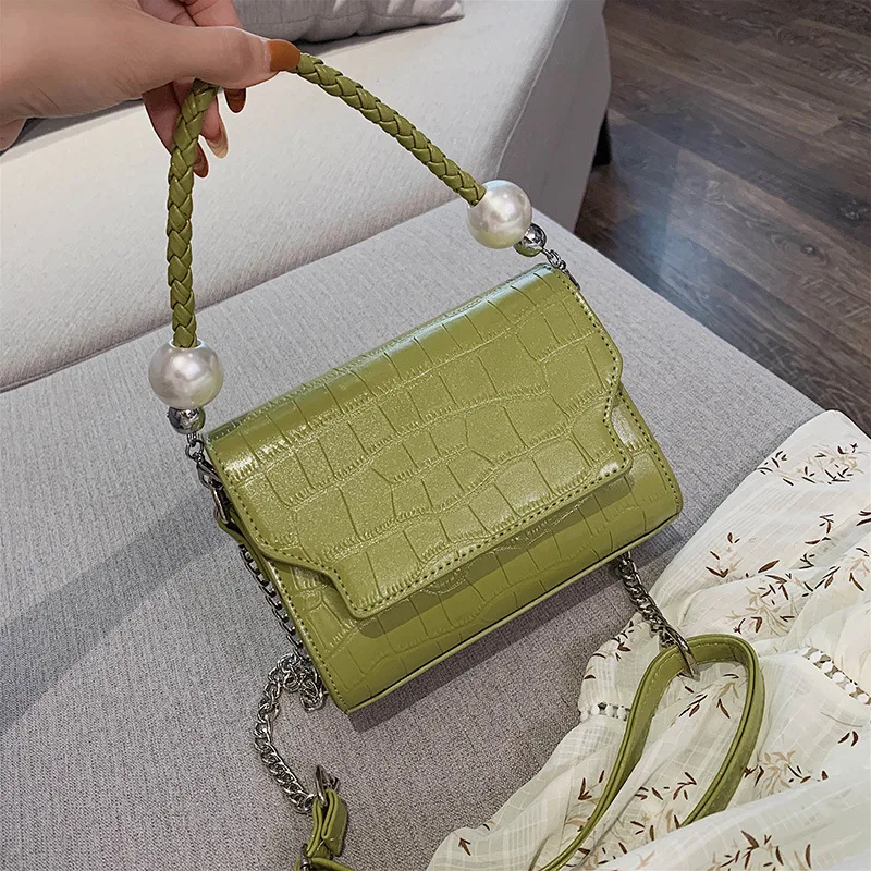 

Language meng wei Fashion Pu Stone Pattern Shoulder Bag Women's 2019 New Style Chain Square Sling Bag Korean-style Versatile Sho