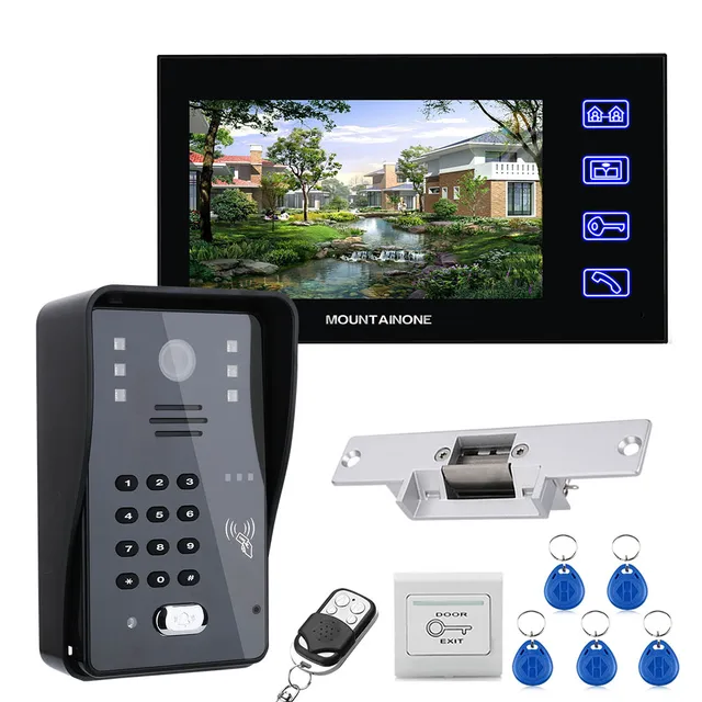 7" Lcd Video door phone intercom system RFID door access control kit outdoor camera Electric Strike Lock+wireless remote control 1