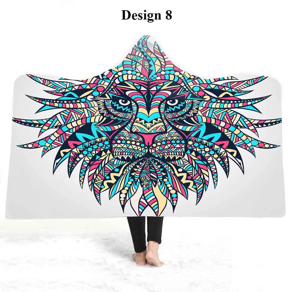 Design 8 Праздничный подарок Бохо крутой волк Лев Слон Ганеш шерпа Флисовое одеяло с капюшоном плащ Кемпинг офис диван пледы - Цвет: Design 8