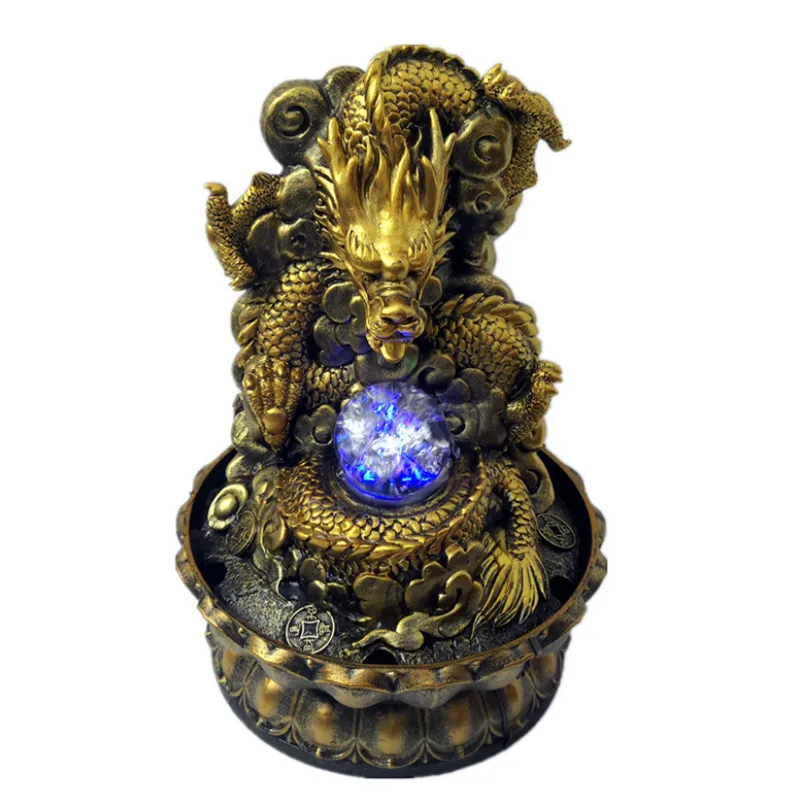 Водные украшения для фонтана Lucky Gold Dragon Lotus база водного пейзажа офисные настольные смолы фэн шуй Ремесло Свадьба открытие подарок