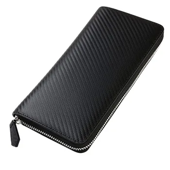 

Japanese Style New Style Men Wallet Zipper Long Clutch Bag Genuine Leather Carbon Fiber Wallet Large Wallet
