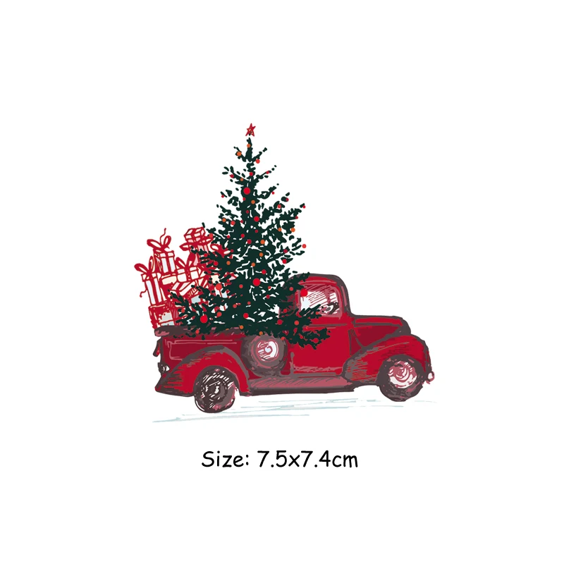 Рождественские елки, тканевые нашивки, Мультяшные машинки, наклейки для одежды, аксессуары для самостоятельной сборки, модные термопереводные железные нашивки, моющиеся - Цвет: 7.5x7.4cm