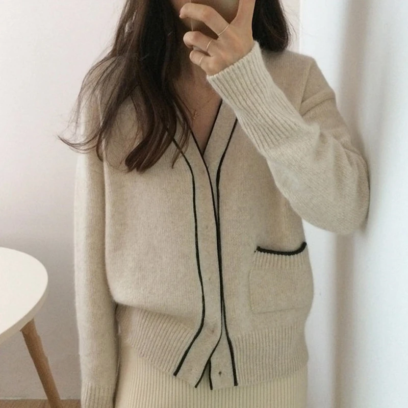 RICININA Knit Cardigan Women Sweater Long Sleeve Buttons Patchwork Sweater Women Elegant Sweters Cardigan For Women Spring