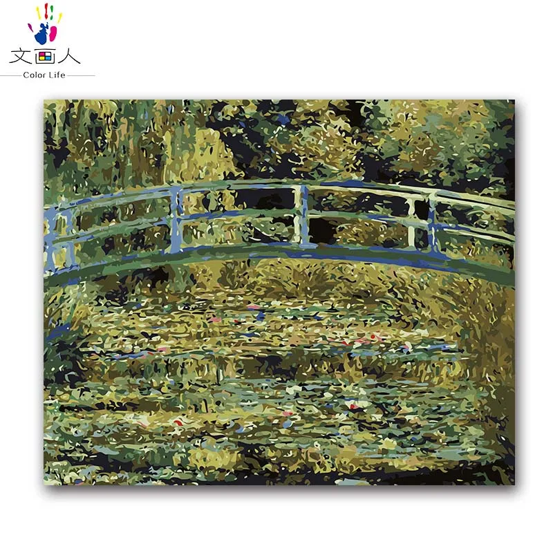 buy Japanese Bridge Monet Water Lilies pictures painting by numbers Scenery canvas drawing coloring by numbers with kits package