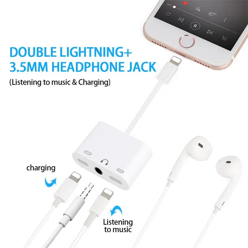 3 5mm Headphone Jack Adapter 3 in 1 Audio and Charge Headphone Splitter for Phone iPhone12 11Pro X 8 7Plus