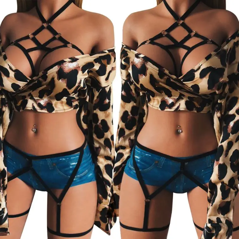 Conjunto de Liga Sexy para mujer, Bralette con tiras cruzadas, tirantes huecos, jaula piernas, cinturón, lencería - AliExpress Ropa interior y ropa de dormir