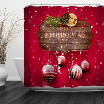 

Merry Christmas Home Decor Polyester Fabric Bathroom Shower Curtain ( ) - Red Christmas Signs