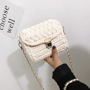 

Bag women's 2020 self-made hand woven chain lock cloth bar Crochet woven bag women's oblique straddle bag single shoulder bag ha