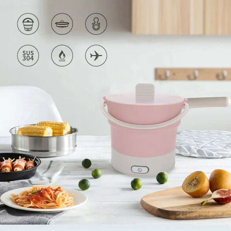 

800ml Mini Electric Hot Pot Cooker Portable/Multi-function Travel Folding Electric Skille Silicone Portable Travel Lettle