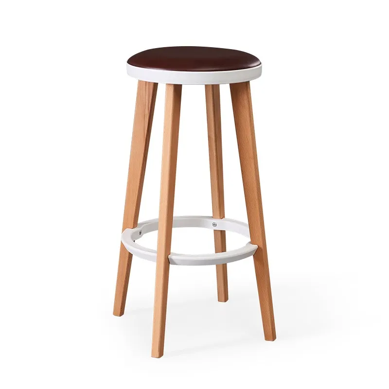 

Wooden high bar stool Nordic home simple chair solid wood creative leisure
