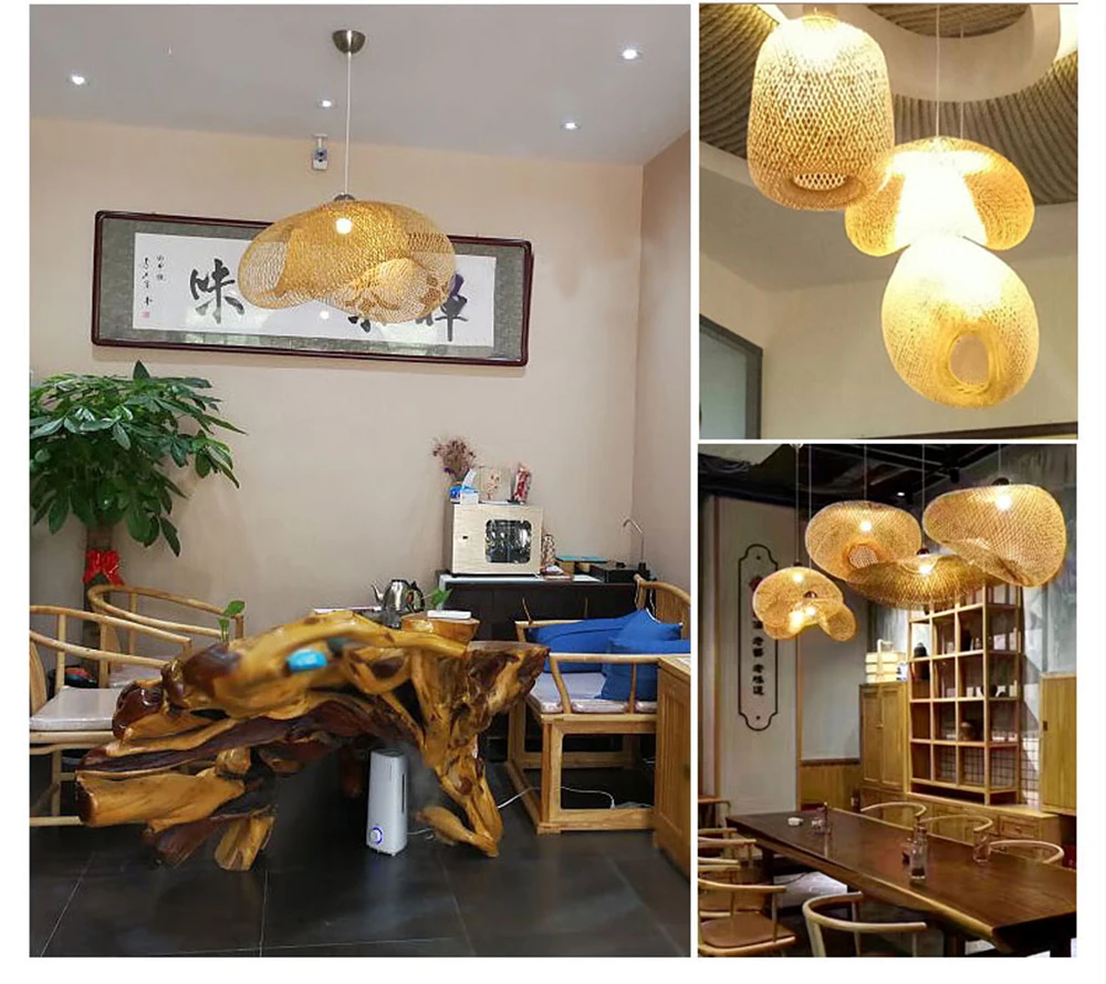 Бамбуковый фонарь, подвесной светильник для чайной комнаты, подвесной светильник, китайский E27 фонарь, японский сад в стиле Юго-Восточной Азии