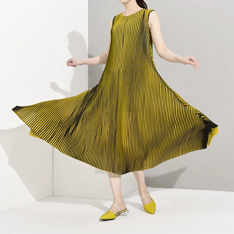 LANMREM, новое модное женское платье, женские толстовки, Vestido, осенние и Летние Плиссированные Платья без рукавов в винтажном стиле WH24407