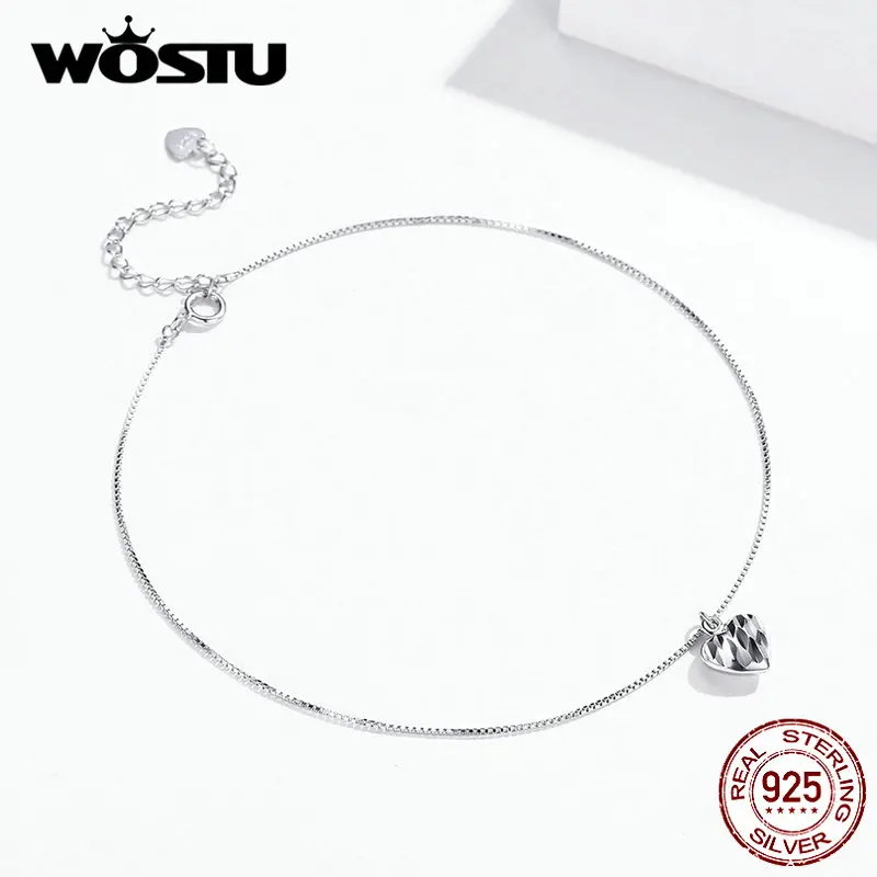 WOSTU,, 925 пробы, серебряный, нежный, сердце, браслет, цепочка, браслет для женщин, Chian Link, модные браслеты, ювелирные изделия для ног, DXT013