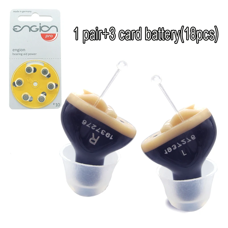 1pair and 3card18pcs Слуховые аппараты для пожилых людей мини невидимая портативная пара черных слуховых аппаратов с дефектами слухового аппарата батарея CIC слуховое устройство - Цвет: 1pair and 3card18pcs