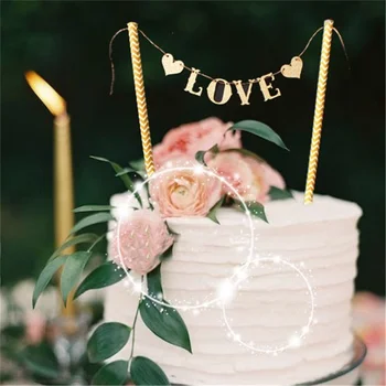 

Cakelove 1 Set Love Heart Flag Wedding Cake Topper Set for Wedding Party Banner Double Stick Decoration Cake Decor Supplies