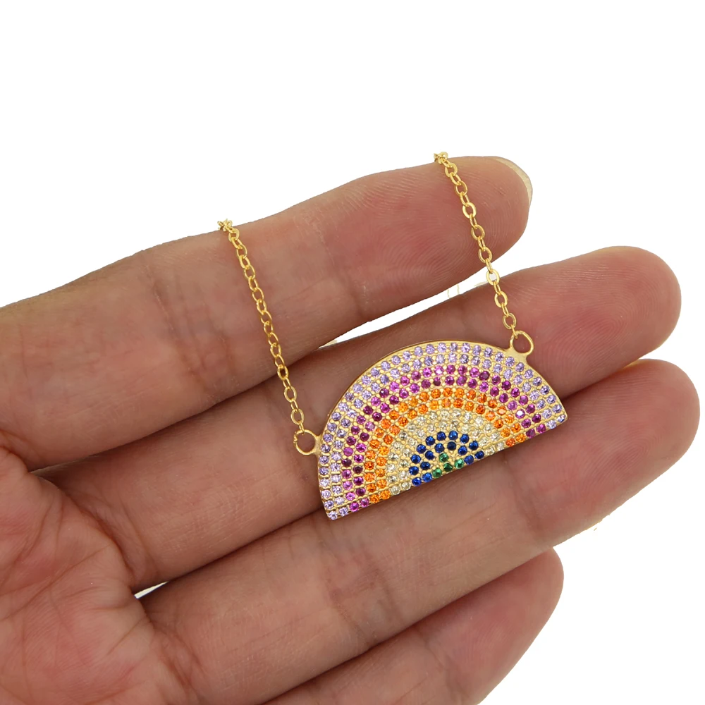 2021 High Quality 925 Sterling Silver Rainbow Shape Pendant Necklace With Colorful Zircon For Women Charm Delicate Jewelry Gifts | Украшения