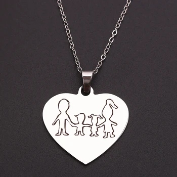 

Personality stainless steel boy girl parents pendant necklace cartoon image beaded necklace family jewelry